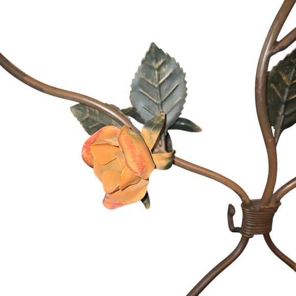 Vintage Metal Toleware Rose Accented 5 Arm Pillar Candle Candelabra 21"X15"X6" - Picture 7 of 11